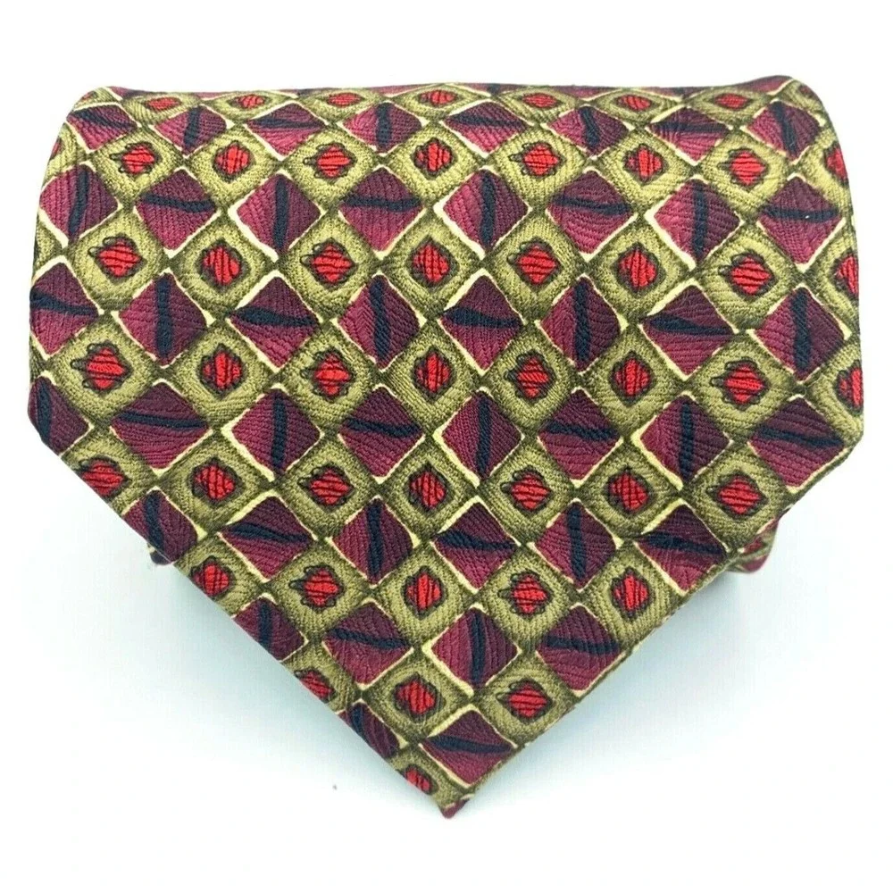 JERRY J GARCIA Tie Burgundy Purple Khaki Brown Red Black Silk Hand Made Necktie